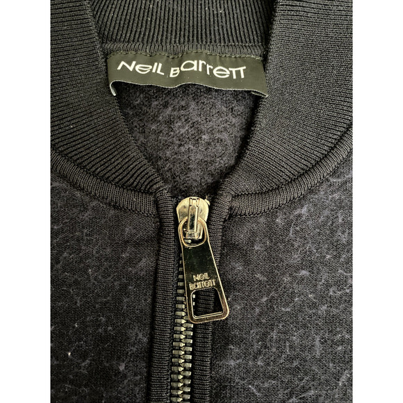 NEIL BARRETT Knit Bomber Jacket Navy Zip Front Pockets Slim Fit Long Sleeve XL - Picture 6 of 11
